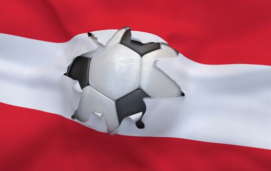 Flag of Austria and soccer ball, hole in flag