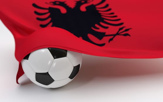 Albania flag and soccer ball on white backgrounds