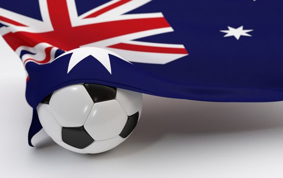 Australia flag and soccer ball on white backgrounds