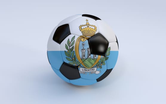 San Marino flag on soccer, football ball on white background