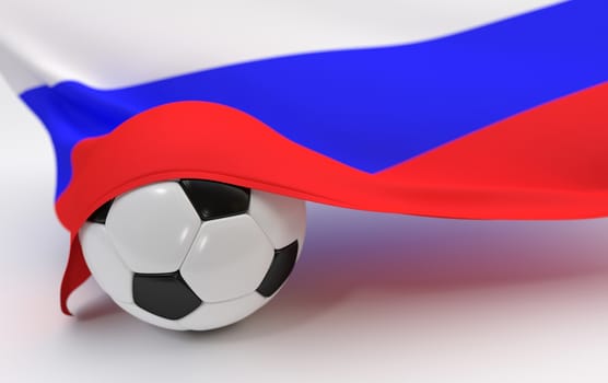 Russia flag and soccer ball on white backgrounds