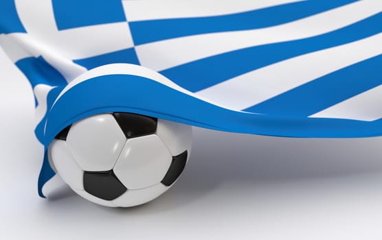 Greece flag and soccer ball on white backgrounds