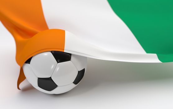 Ivory Coast flag and soccer ball on white backgrounds