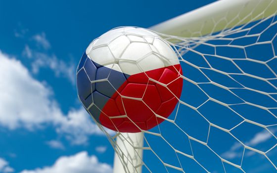 Czech Republic flag and soccer ball, football in goal net