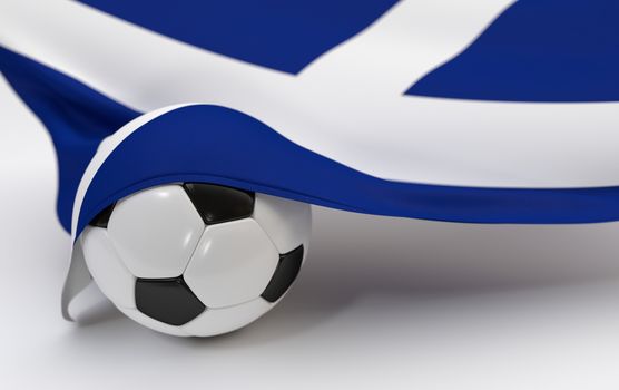 Scotland flag and soccer ball on white backgrounds
