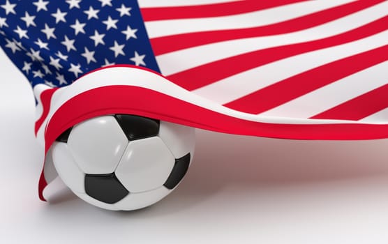 USA flag and soccer ball on white backgrounds