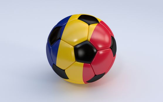 Romania flag on soccer, football ball on white background