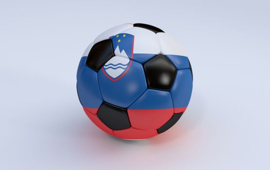 Slovenia flag on soccer, football ball on white background