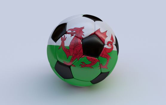 Wales flag on soccer, football ball on white background