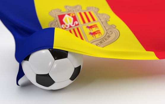 Andorra flag and soccer ball on white backgrounds