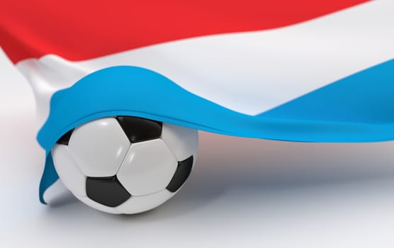 Luxembourg flag and soccer ball on white backgrounds