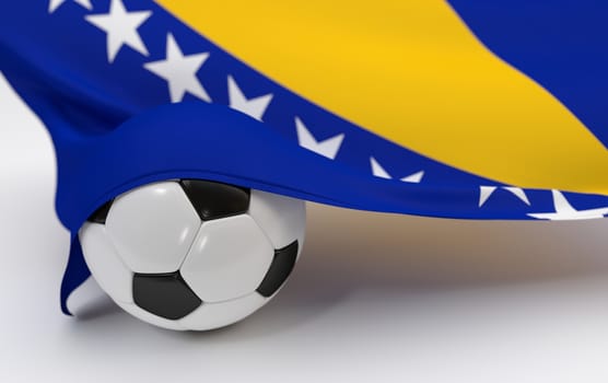 Bosnia and Herzegovina flag and soccer ball on white backgrounds