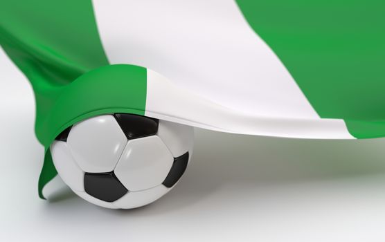 Nigeria flag and soccer ball on white backgrounds