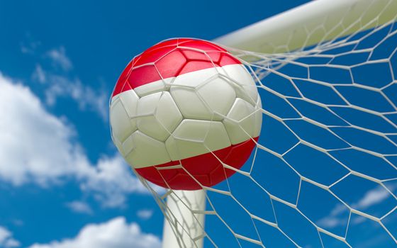 Austria flag and soccer ball, football in goal net
