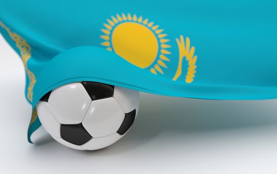 Kazakhstan flag and soccer ball on white backgrounds