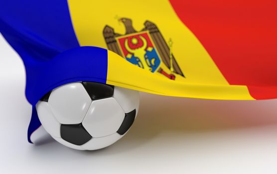 Moldova flag and soccer ball on white backgrounds