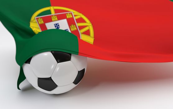 Portugal flag and soccer ball on white backgrounds