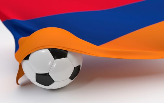Armenia flag and soccer ball on white backgrounds