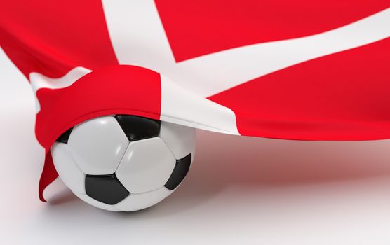 Denmark flag and soccer ball on white backgrounds