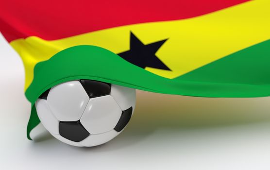 Ghana flag and soccer ball on white backgrounds