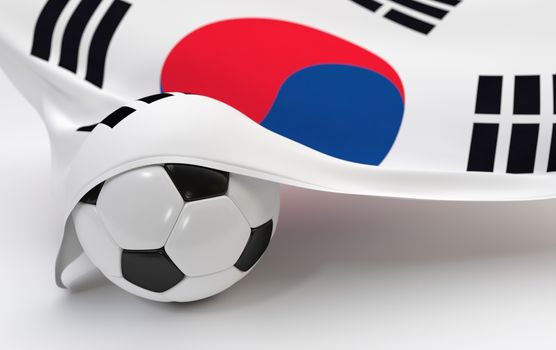 South Korea flag and soccer ball on white backgrounds