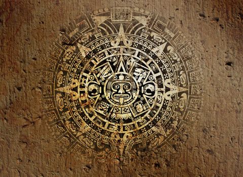 Background in American Indian Style with Aztec calendar on old stone