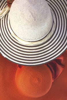 Lady straw hat with decorative flower ribbon