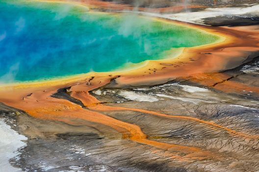 Detail view of Grand Prismatic spring in Yellowstone NP, Wyoming, USA