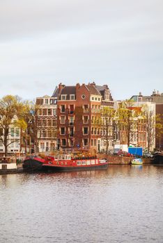 Overview of Amsterdam, the Netherlands at sunrise