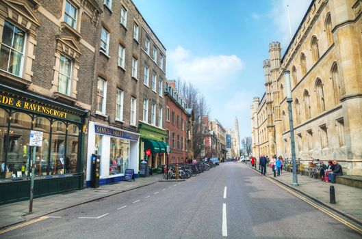 Cambridge, UK - April 9: Old King's Parade street on April 9, 2015 in Cambridge, UK. It's a university city and the county town of Cambridgeshire, England.