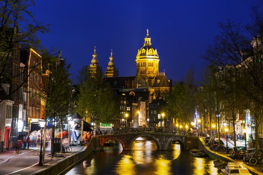 AMSTERDAM - APRIL 15: Basilica of Saint Nicholas (Sint-Nicolaasbasiliek) on April 15, 2015 in Amsterdam, Netherlands. Officially the church was called St. Nicholas inside the Walls, i.e. the oldest part of the Amsterdam defence works.