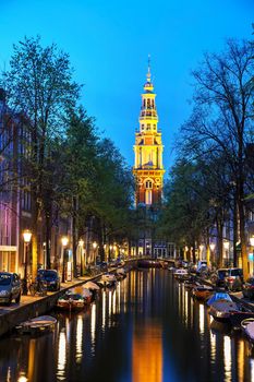 Zuiderkerk church in Amsterdam in the evening