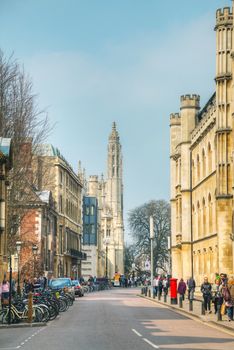 Cambridge, UK - April 9: Old King's Parade street on April 9, 2015 in Cambridge, UK. It's a university city and the county town of Cambridgeshire, England.