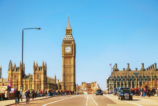 LONDON - APRIL 6: Overview of London with the Elizabeth Tower on April 6, 2015 in London, UK. The tower is officially known as the Elizabeth Tower, renamed as such to celebrate the Diamond Jubilee of Elizabeth II.