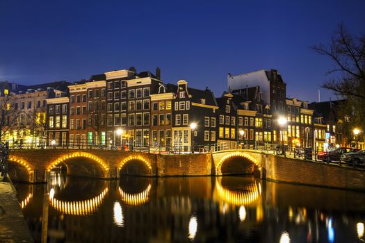 Night city view of Amsterdam, the Netherlands