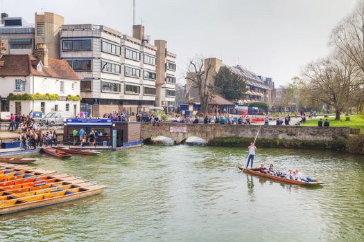 Cambridge, UK - April 9: Punts on Cam river on April 9, 2015 in Cambridge, UK. It's a university city and the county town of Cambridgeshire, England.
