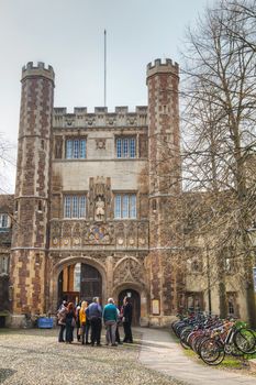 Cambridge, UK - April 9: Entrance to the Trinity College in Cambridge, UK. 