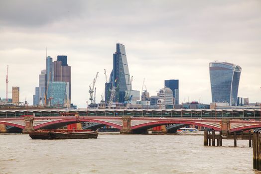 Financial district of London city on an overcast day