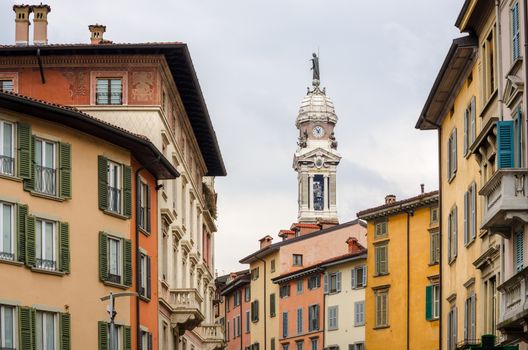 Street view with colorful houses in Bergamo, Lombardia, Italy