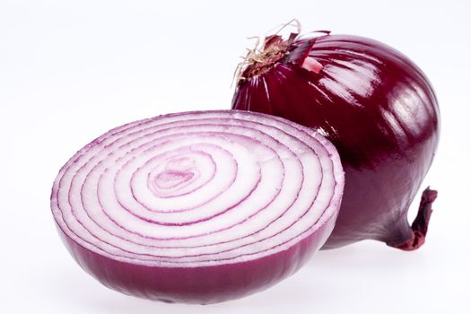 the cut red onion isolated on white background
