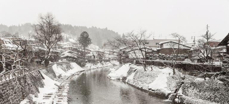 Panorama Snow fall Winter in Takayama Gifu Prefecture, Japan