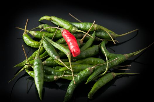 green chili peppers and red