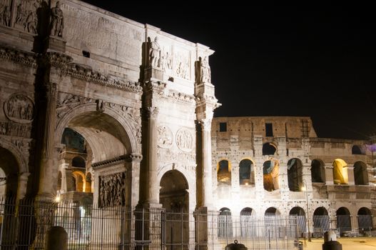 Colosseum and Arch of Constantine at night