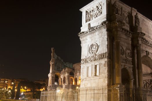 Colosseum and Arch of Constantine at night