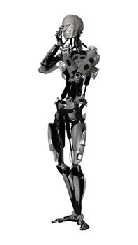 3D digital render of a male cyborg thinking isolated on white background