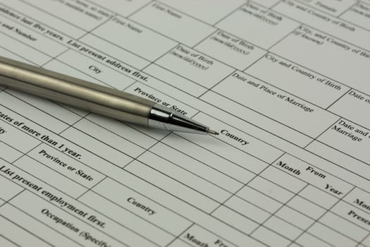 Close up of an application form to be completed