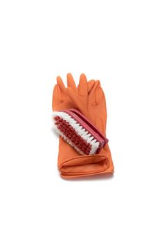cleaning glove and brush isolated on white background