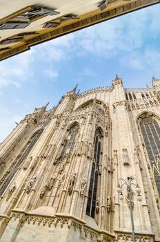 Vertical view of Duomo cathedral in Milano, Italy, Europe