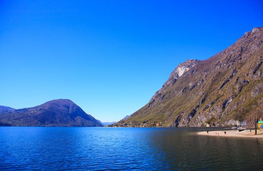 View of lake Lugano or Ceresio lake, Switzerland and Italy