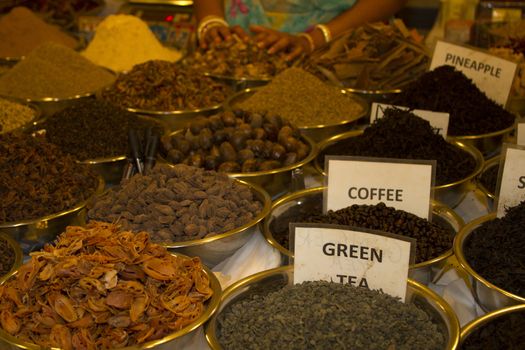 Different tea flavors found in flea market, Goa, India.